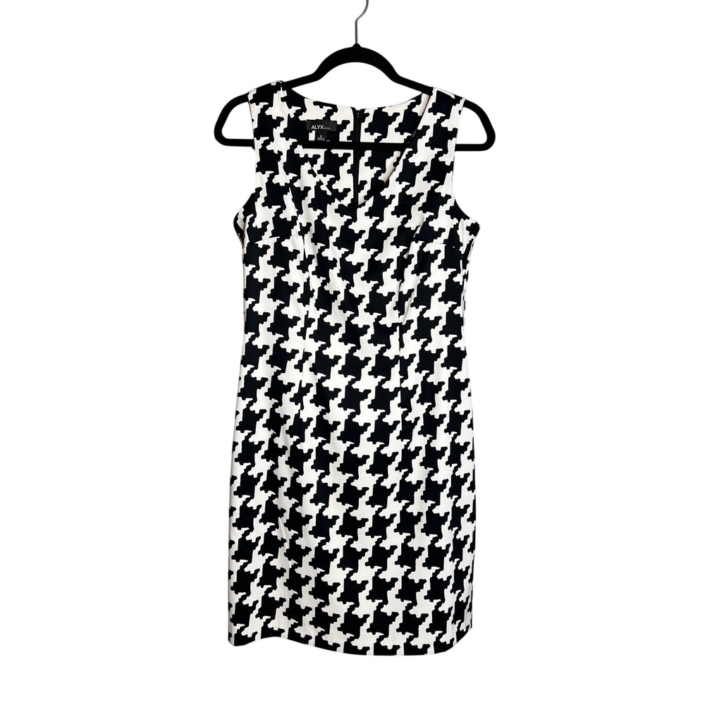 ALYX Dress Houndstooth Shift Black White‎ Womens Size 6 Sleeveless Career